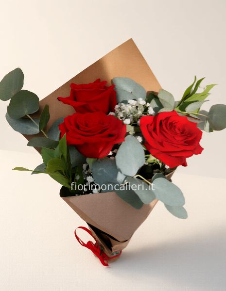 Bouquet 3 rose rosse