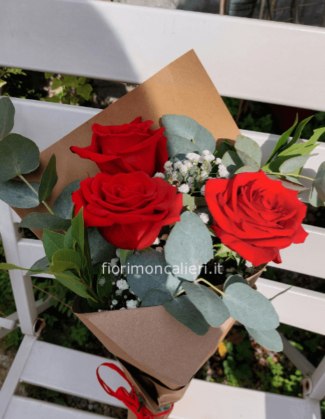 Bouquet  3 rose rosse